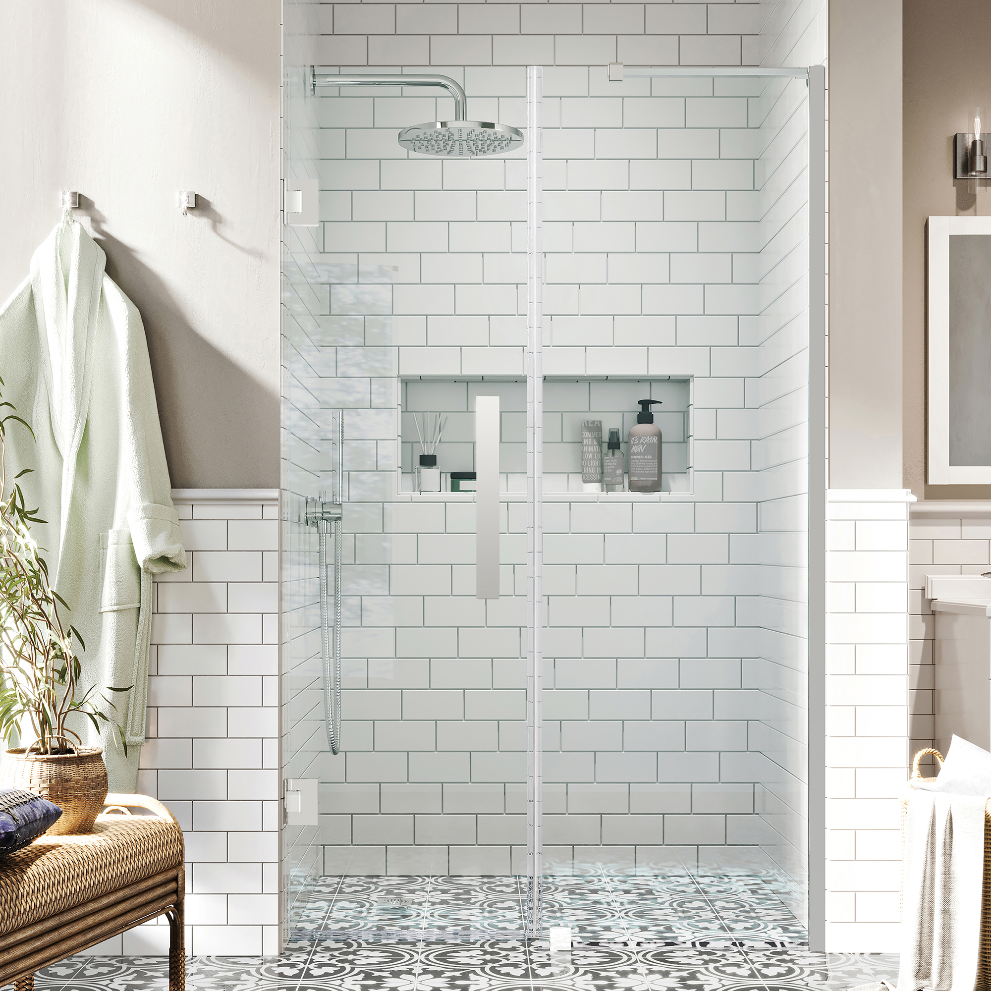 Ove Decors Tampa-Pro 54-3/8 in. W x 72 in. H Alcove Frameless Hinge Shower Door in Chrome